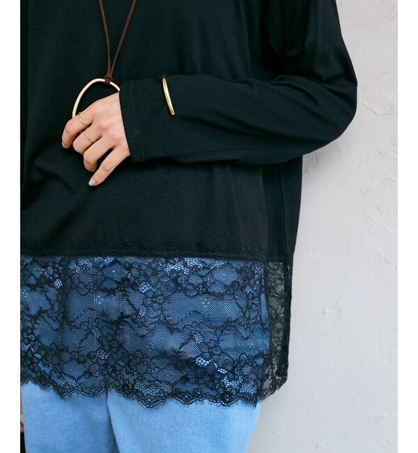  「裾レースコンビカットソー」|Tシャツ・カットソー|