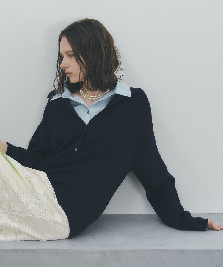 YECCA VECCA「2wayレイヤード風ポロニット」|ニット・セーター|Navy