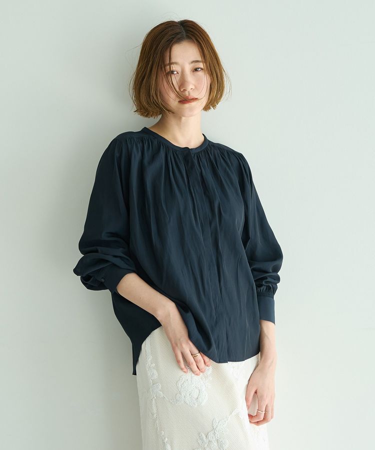 YECCA VECCA「ギャザーブラウス」|シャツ・ブラウス|Navy