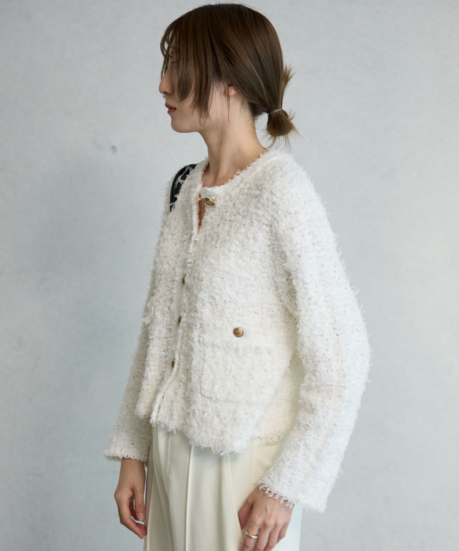 BABYLONE「ツイードニットジャケット」|ノーカラージャケット|