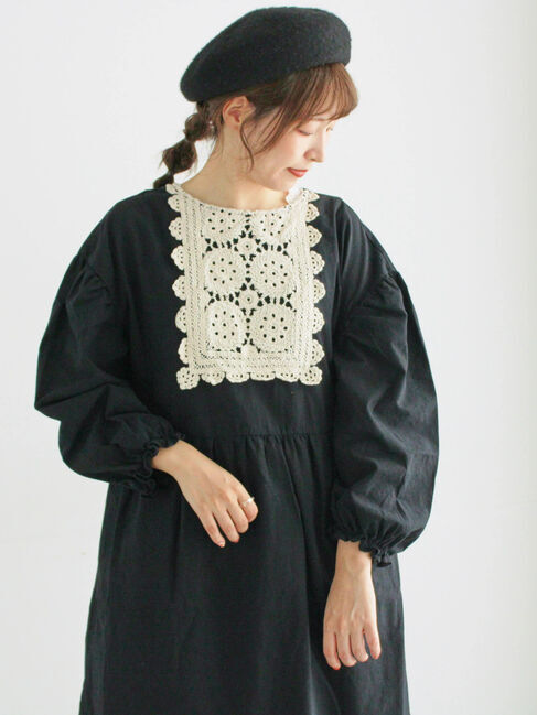 Samansa Mos2「【WEB限定】胸元レース貼りチュニック」|シャツ・ブラウス|ブラック