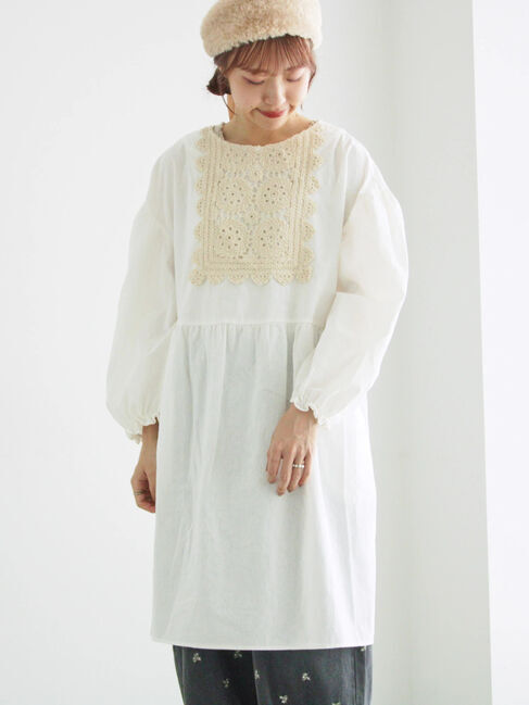 Samansa Mos2「【WEB限定】胸元レース貼りチュニック」|シャツ・ブラウス|