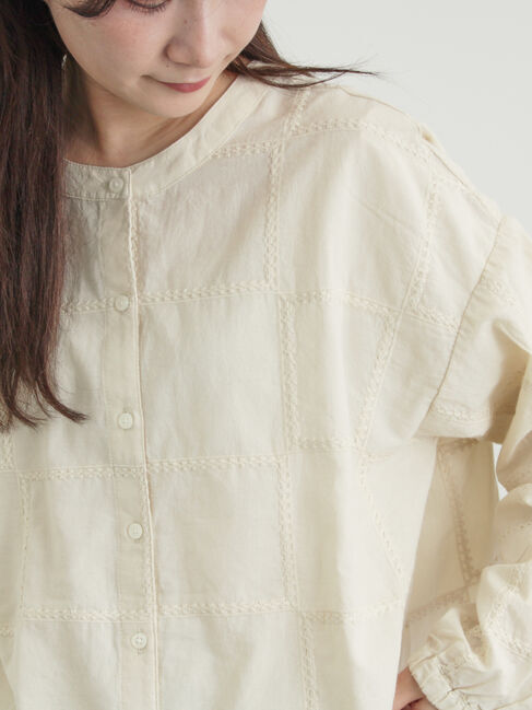 Samansa Mos2「スクエア刺繍バンドカラーブラウス」|シャツ・ブラウス|