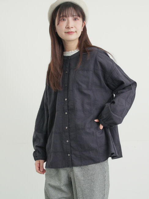 Samansa Mos2「スクエア刺繍バンドカラーブラウス」|シャツ・ブラウス|