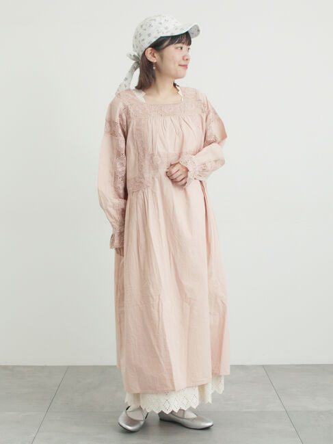 Samansa Mos2「ローズ柄レーススクエアネックワンピース」|ワンピース|