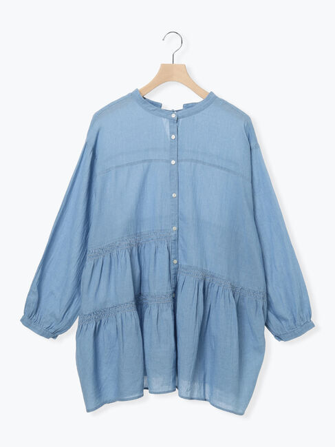 Samansa Mos2「2WAYシアーティアードチュニック」|シャツ・ブラウス|サックスブルー