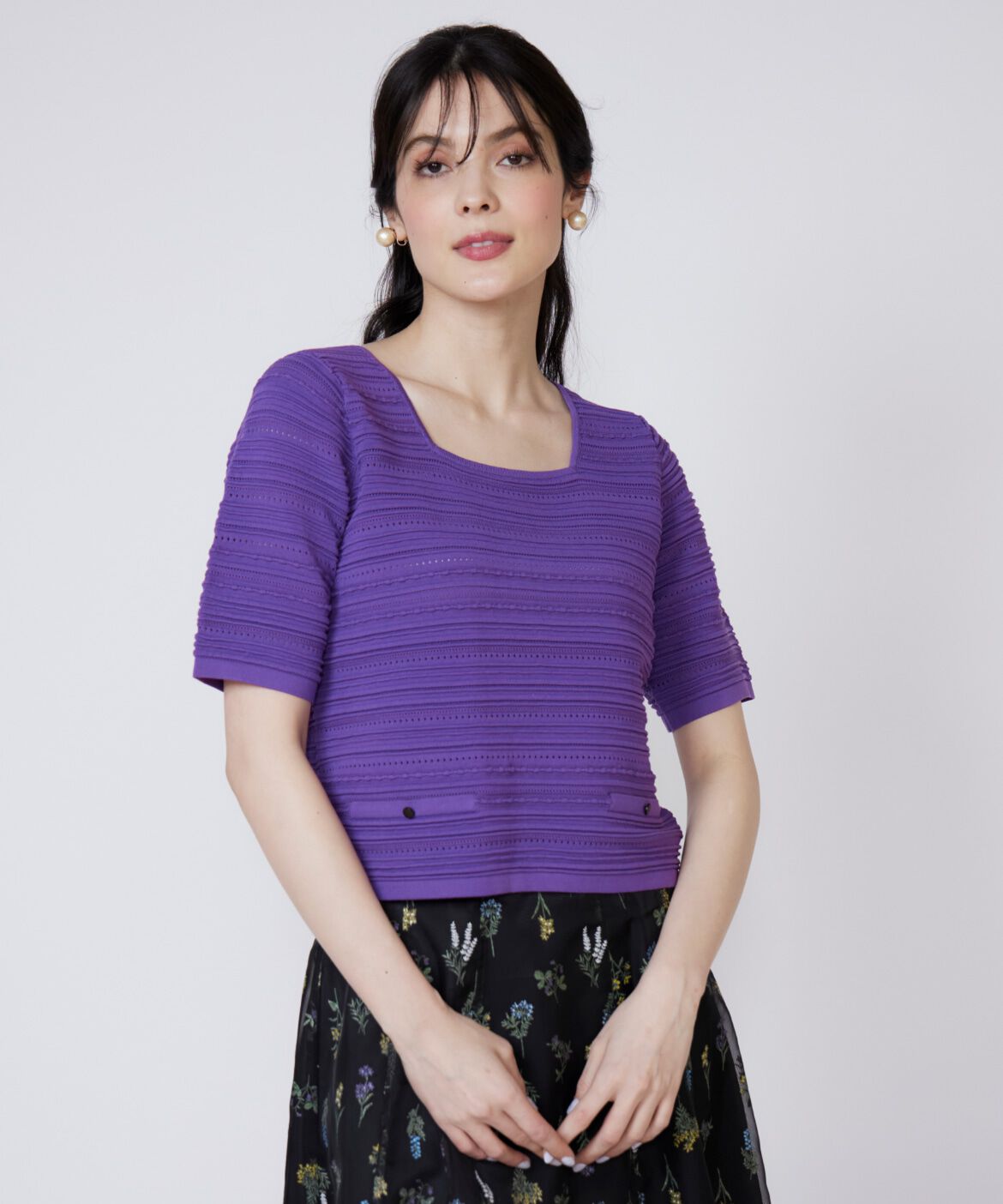 Maglie le cassetto「ピンタック柄スクエアプルオーバー」|ニット・セーター|