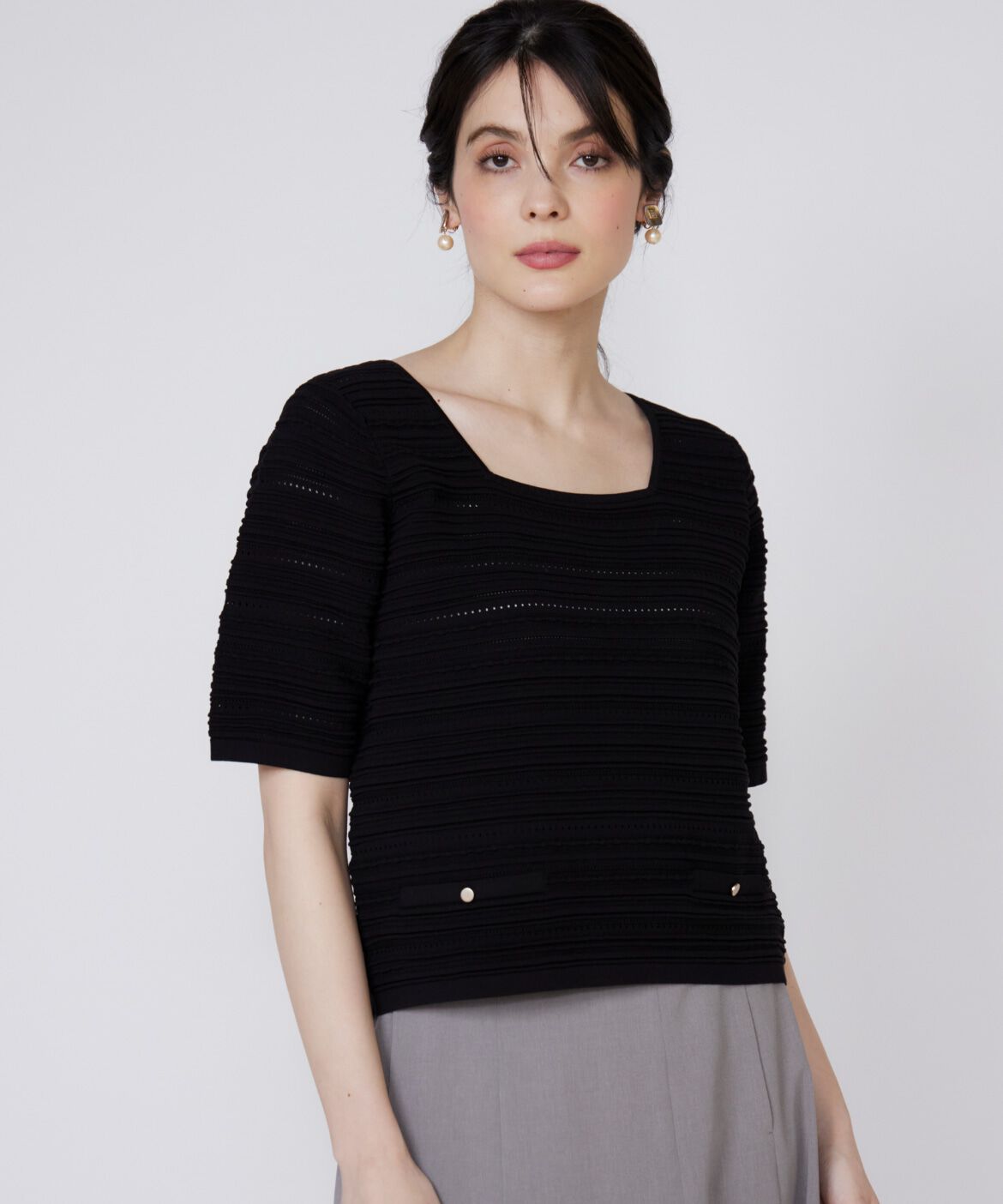 Maglie le cassetto「ピンタック柄スクエアプルオーバー」|ニット・セーター|