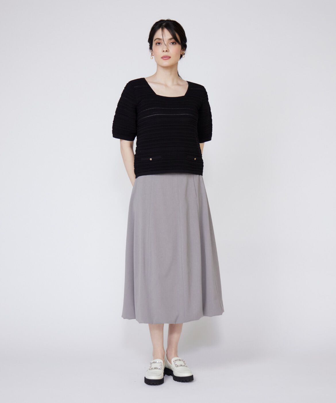 Maglie le cassetto「ピンタック柄スクエアプルオーバー」|ニット・セーター|