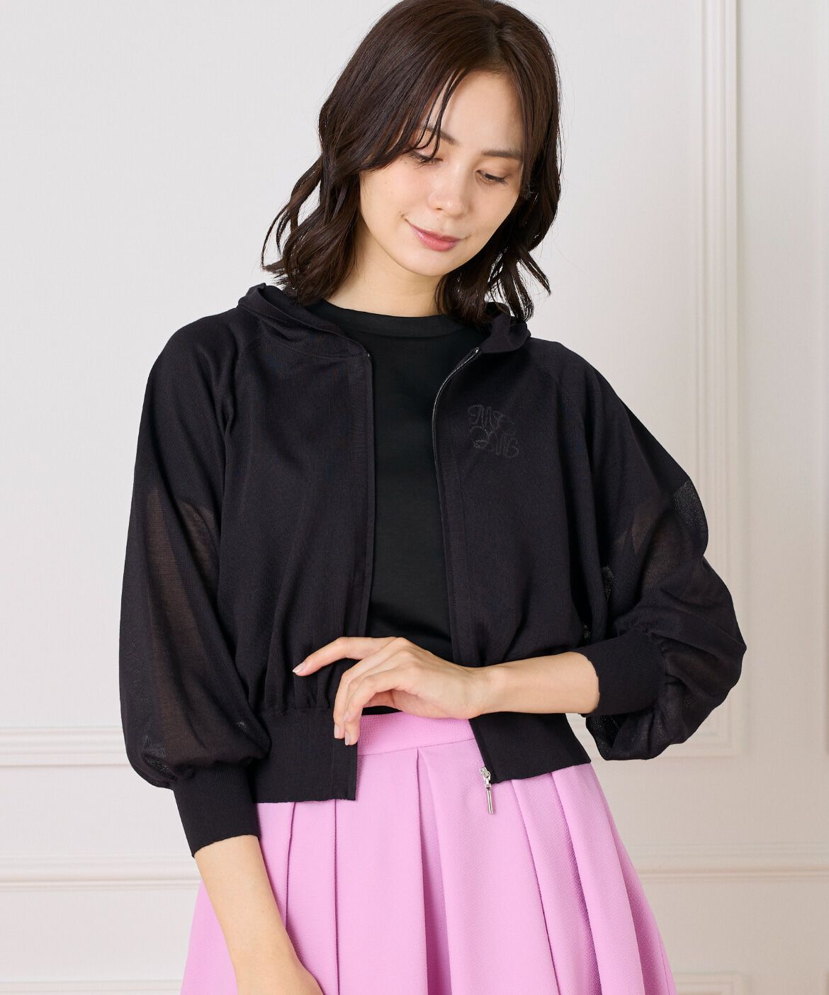 Maglie le cassetto「《大きいサイズ》シアーパーカー」|ニット・セーター|ブラック