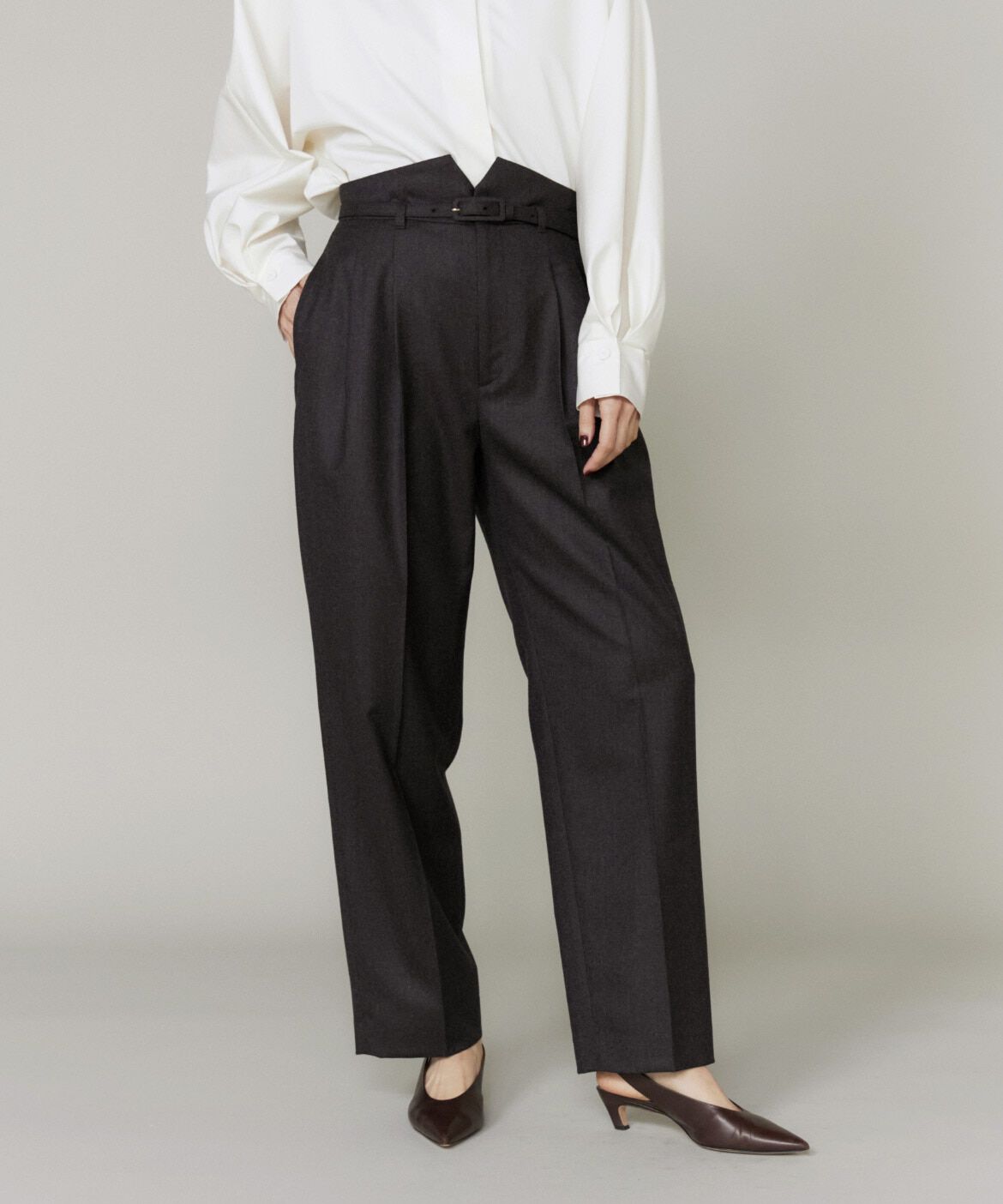 la veille by SUPERIOR CLOSET「ハイウエストベルト付きパンツ」|スラックス|ダークブラウ 4