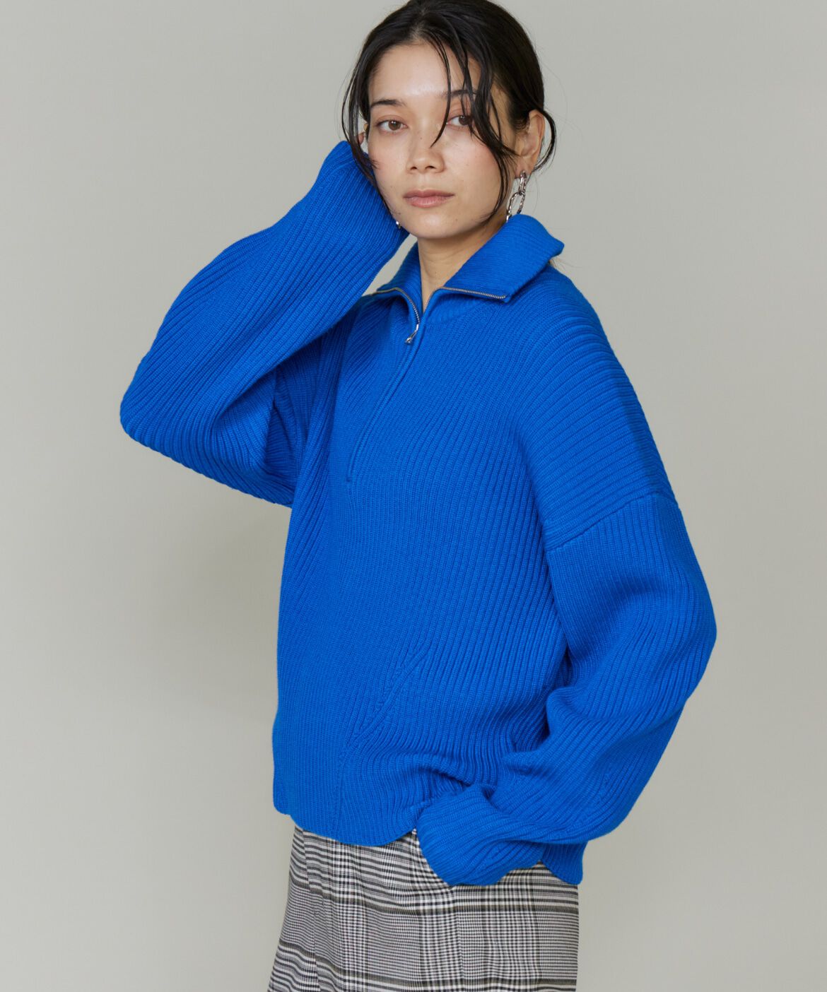 INED「《大きいサイズ》ハーフジッププルオーバーニット」|ニット・セーター|