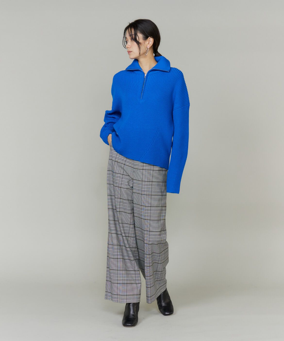 INED「《大きいサイズ》ハーフジッププルオーバーニット」|ニット・セーター|