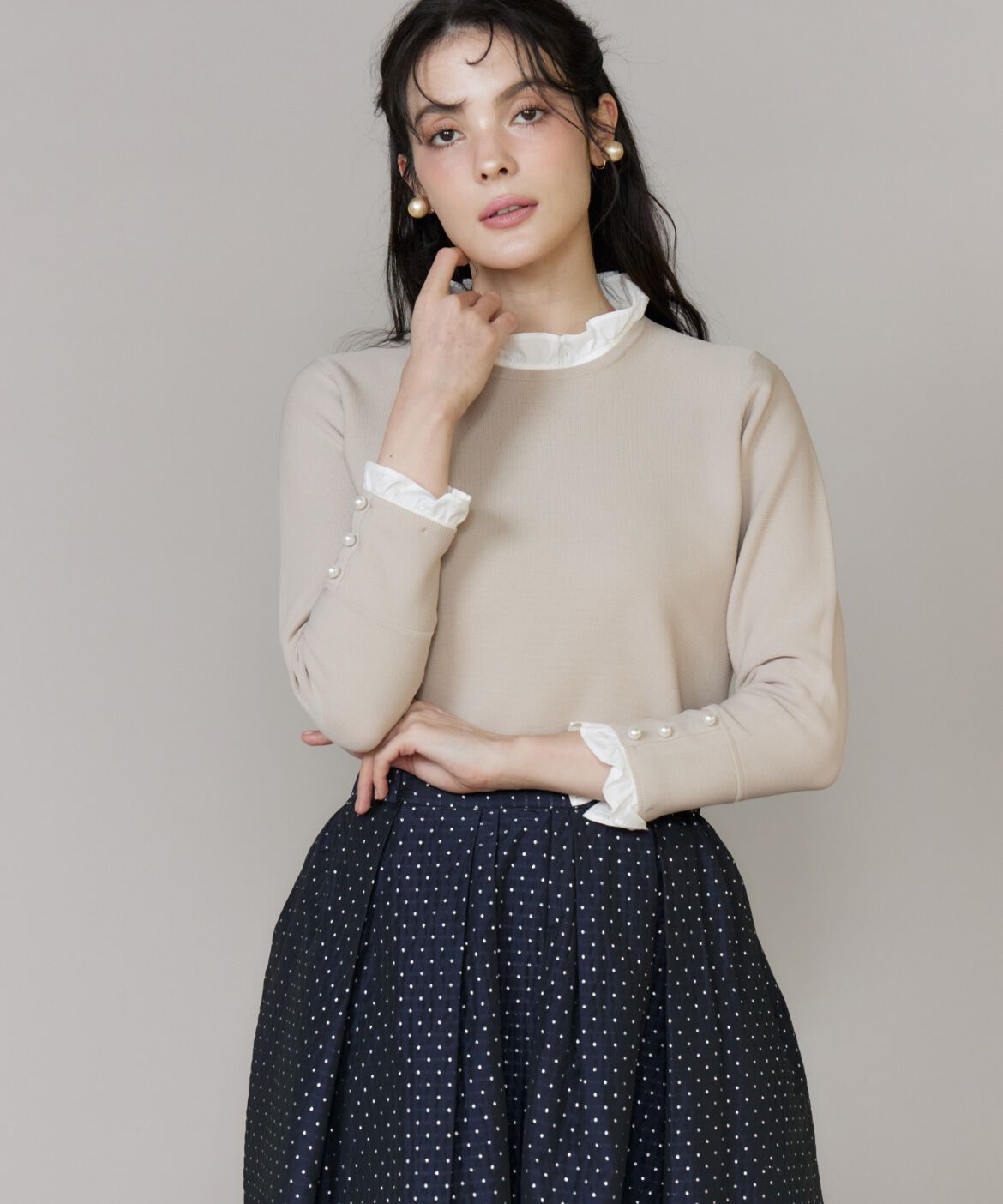 Maglie le cassetto「《大きいサイズ》フリルドッキングニットプルオーバー」|ニット・セーター|