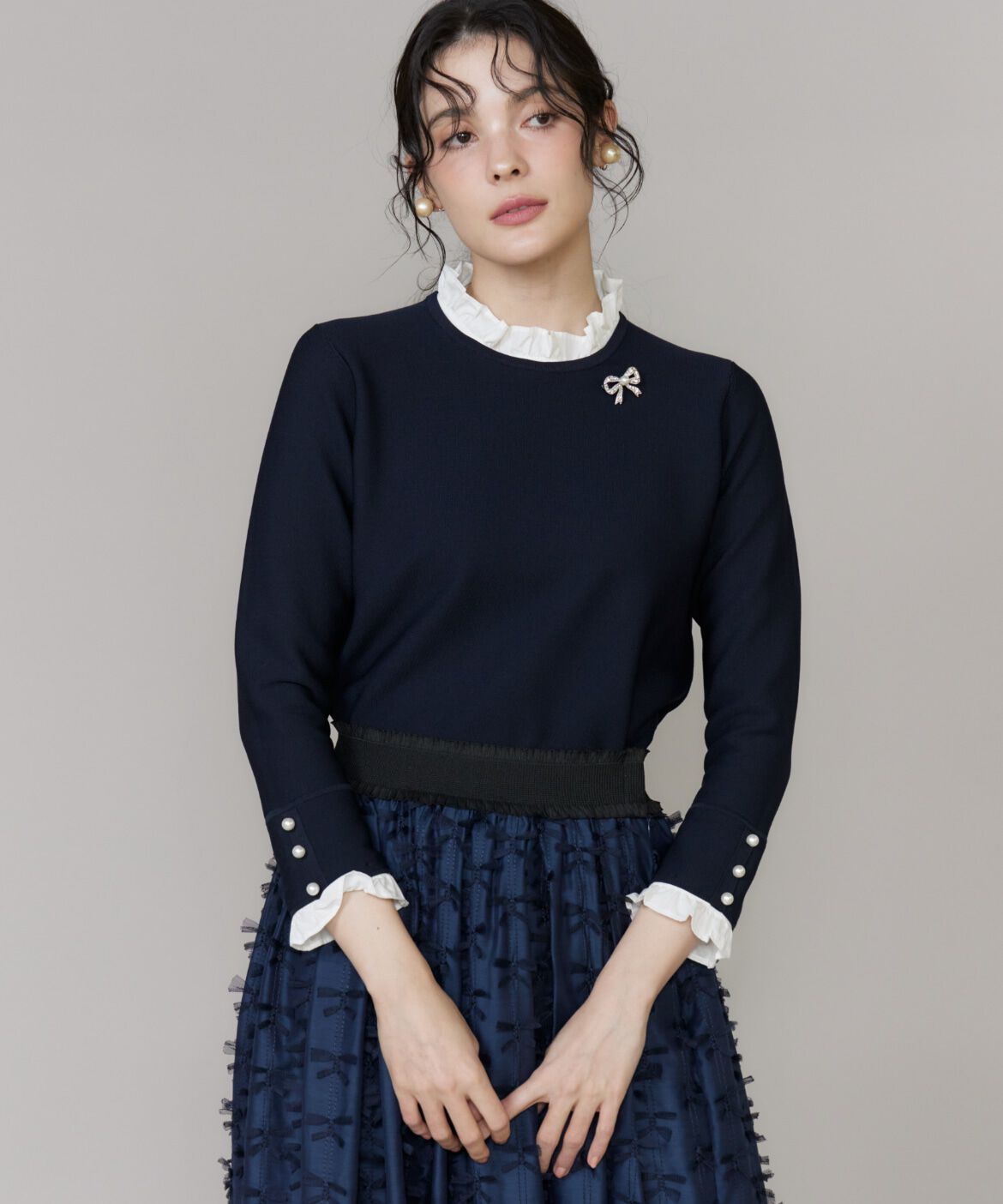 Maglie le cassetto「《大きいサイズ》フリルドッキングニットプルオーバー」|ニット・セーター|