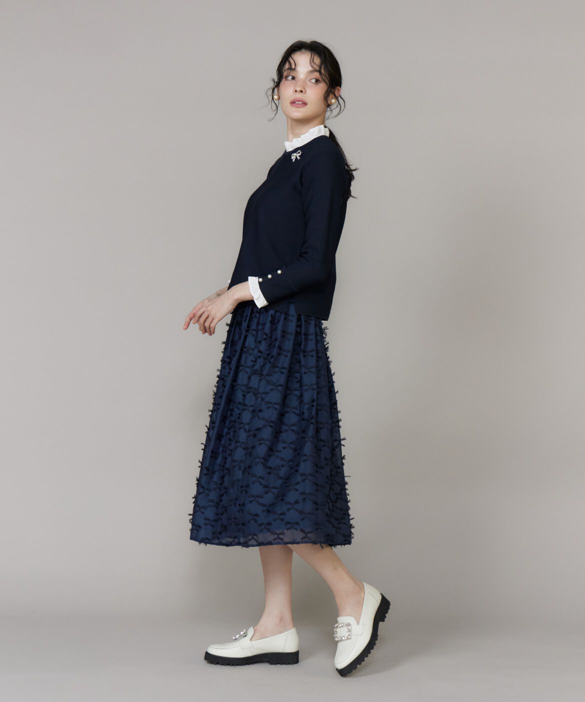 Maglie le cassetto「《大きいサイズ》フリルドッキングニットプルオーバー」|ニット・セーター|