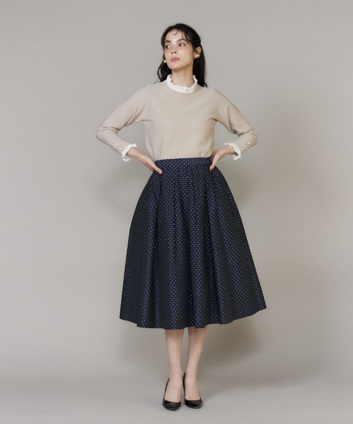 Maglie le cassetto「《大きいサイズ》フリルドッキングニットプルオーバー」|ニット・セーター|