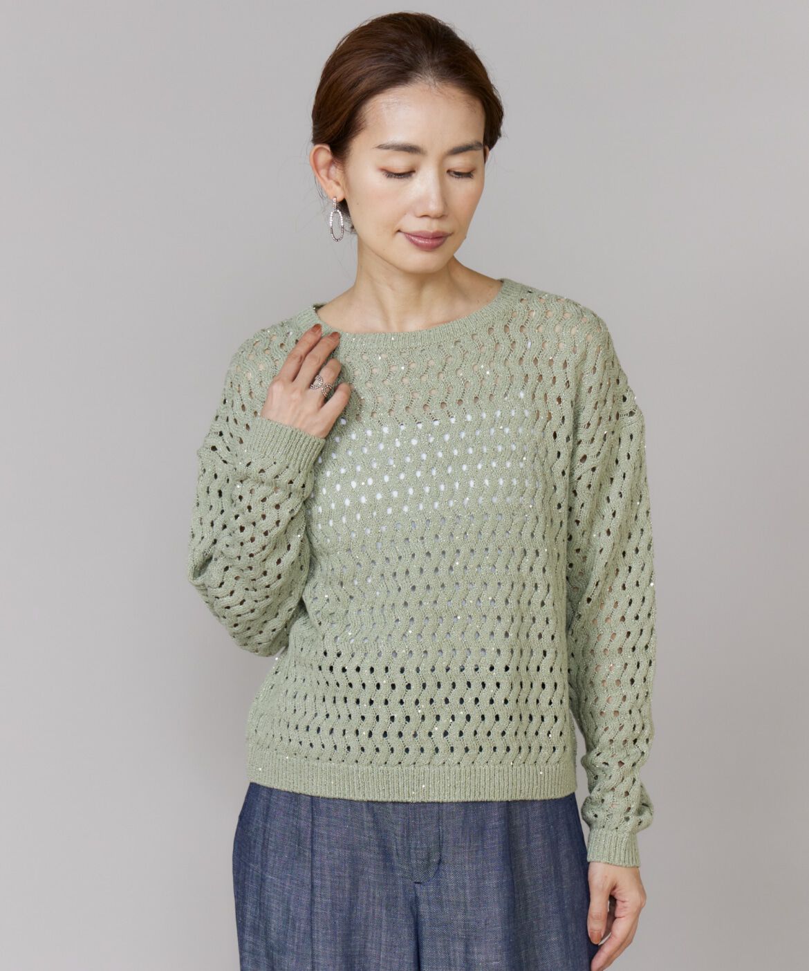 Le Souk「透かし柄ボートネックプルオーバー」|ニット・セーター|