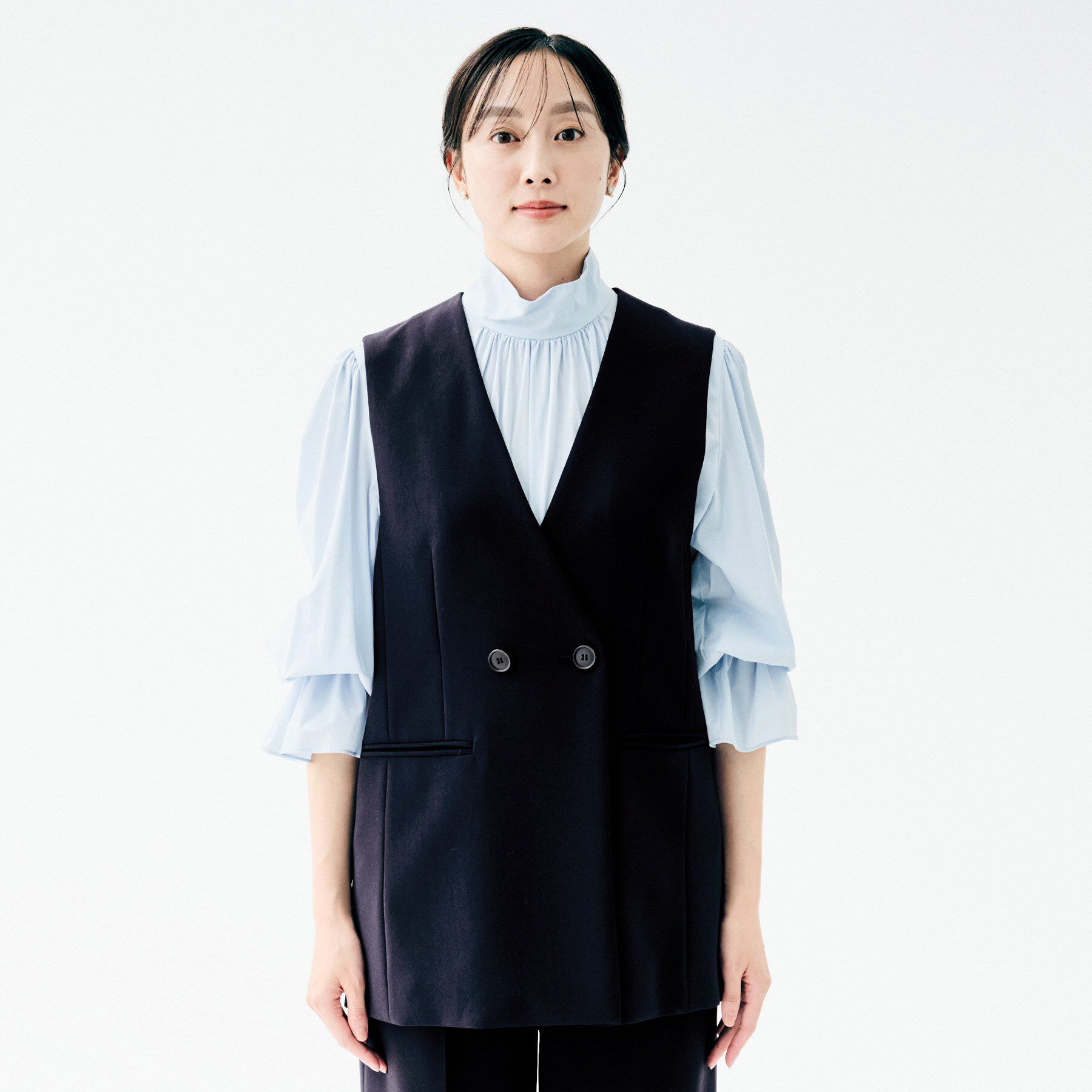 UNTITLED「【洗える/ストレッチ性/セットアップ可】バックラッフルジレ」|ベスト・ジレ|