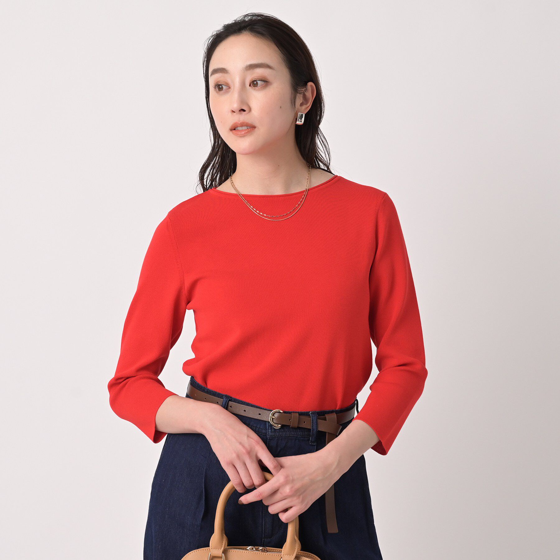 UNTITLED「ボートネックコットンプルオーバー」|ニット・セーター|レッド(062)