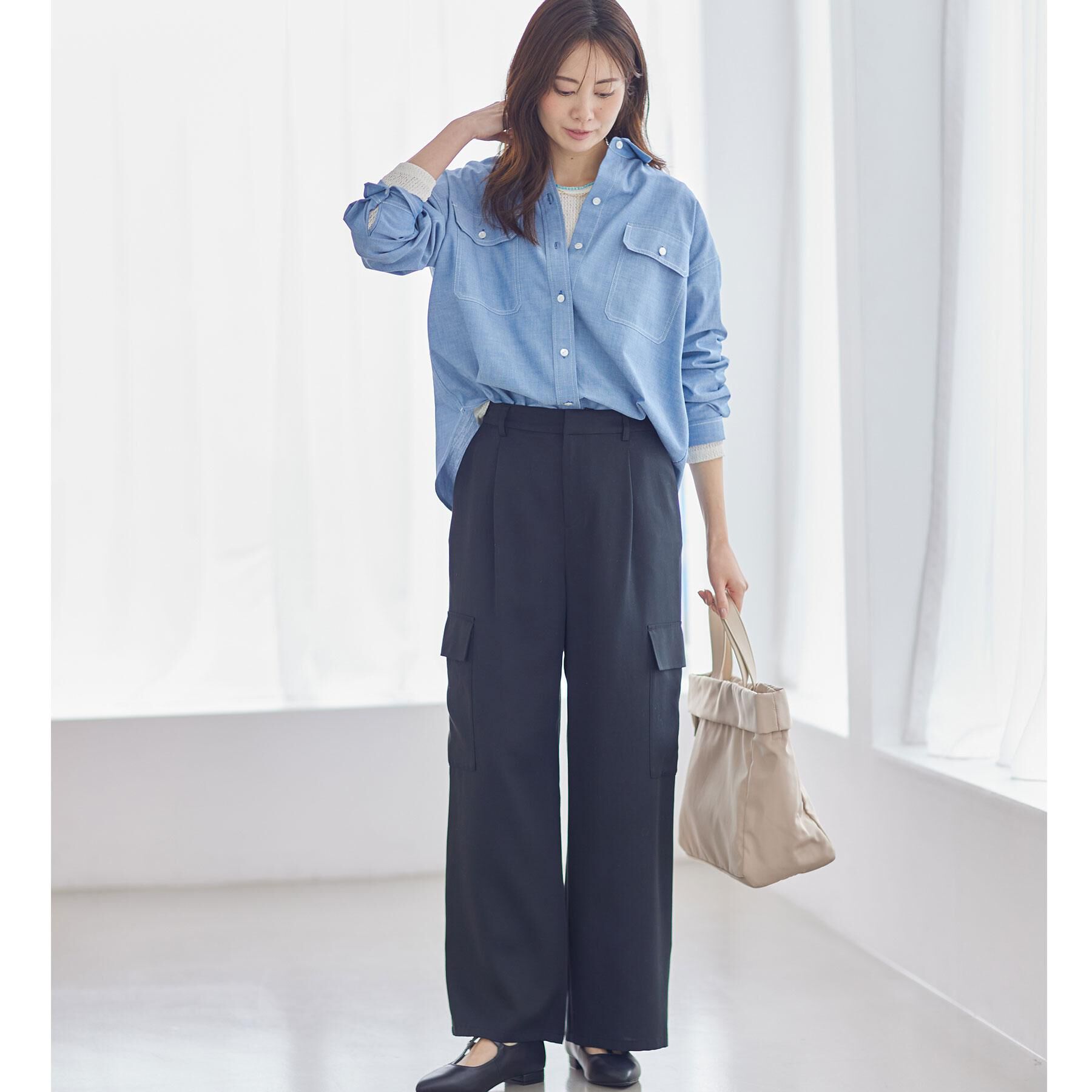 Reflect「【インナーにおすすめ◎】クルーネックレースジャージトップス」|Tシャツ・カットソー|