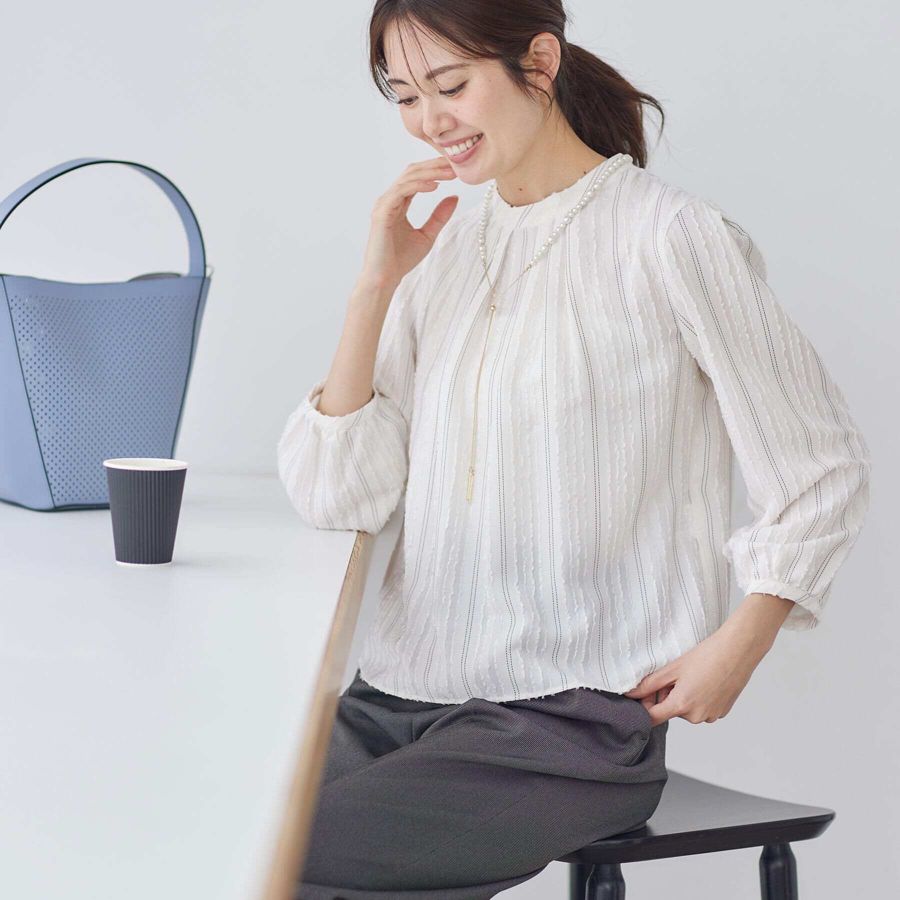 Reflect「【セットアップ可】ストライプ柄ジャカードブラウス」|シャツ・ブラウス|