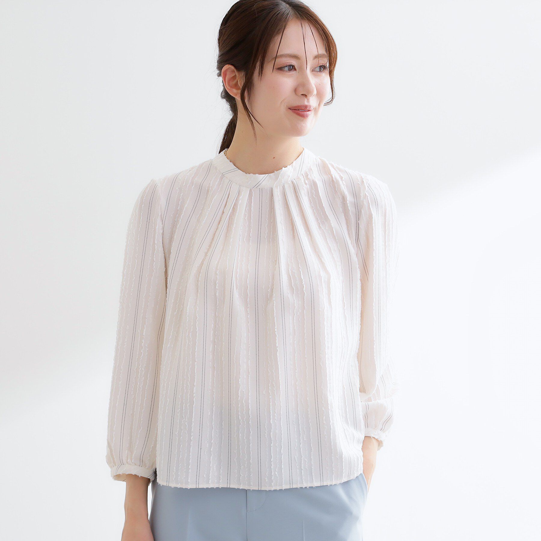 Reflect「【セットアップ可】ストライプ柄ジャカードブラウス」|シャツ・ブラウス|