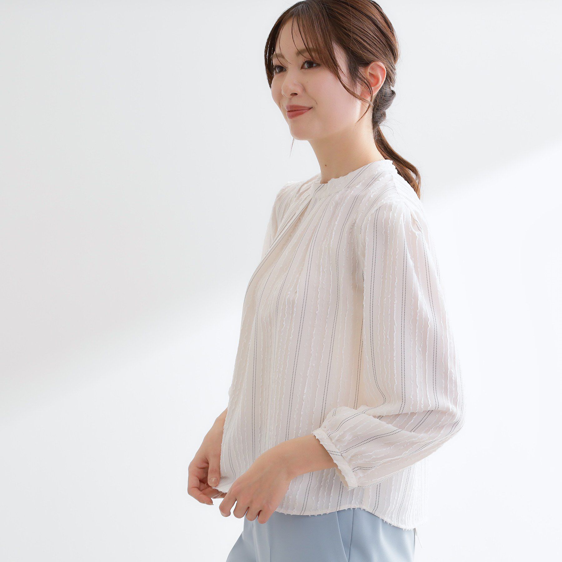 Reflect「【セットアップ可】ストライプ柄ジャカードブラウス」|シャツ・ブラウス|