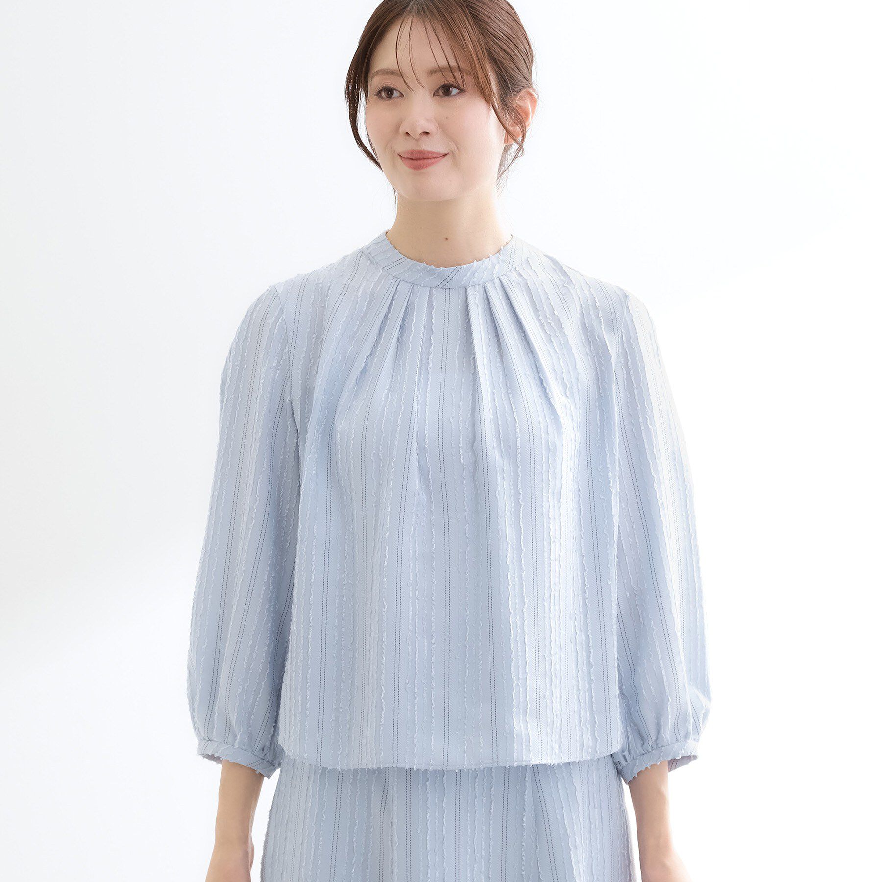 Reflect「【セットアップ可】ストライプ柄ジャカードブラウス」|シャツ・ブラウス|