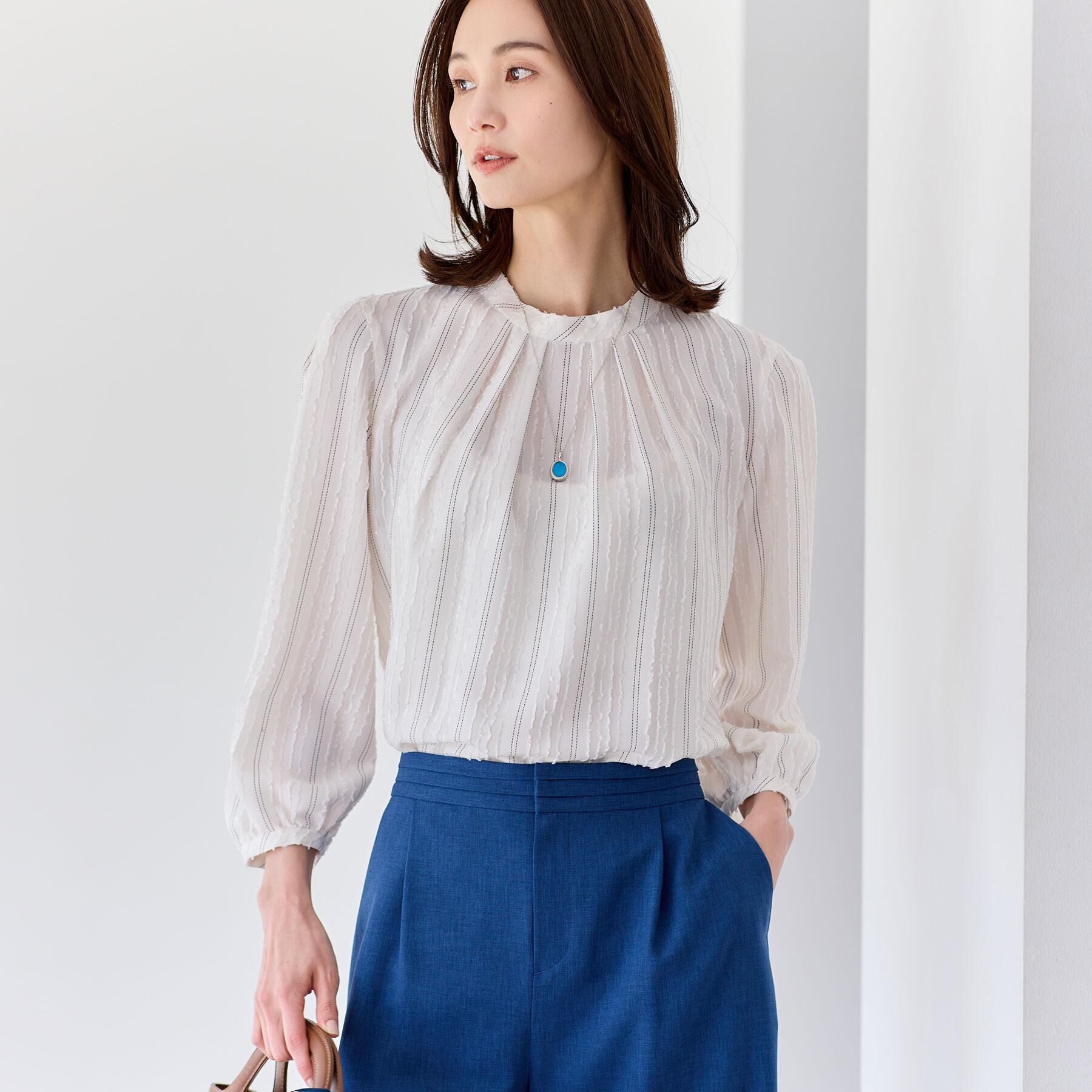 Reflect「【セットアップ可】ストライプ柄ジャカードブラウス」|シャツ・ブラウス|