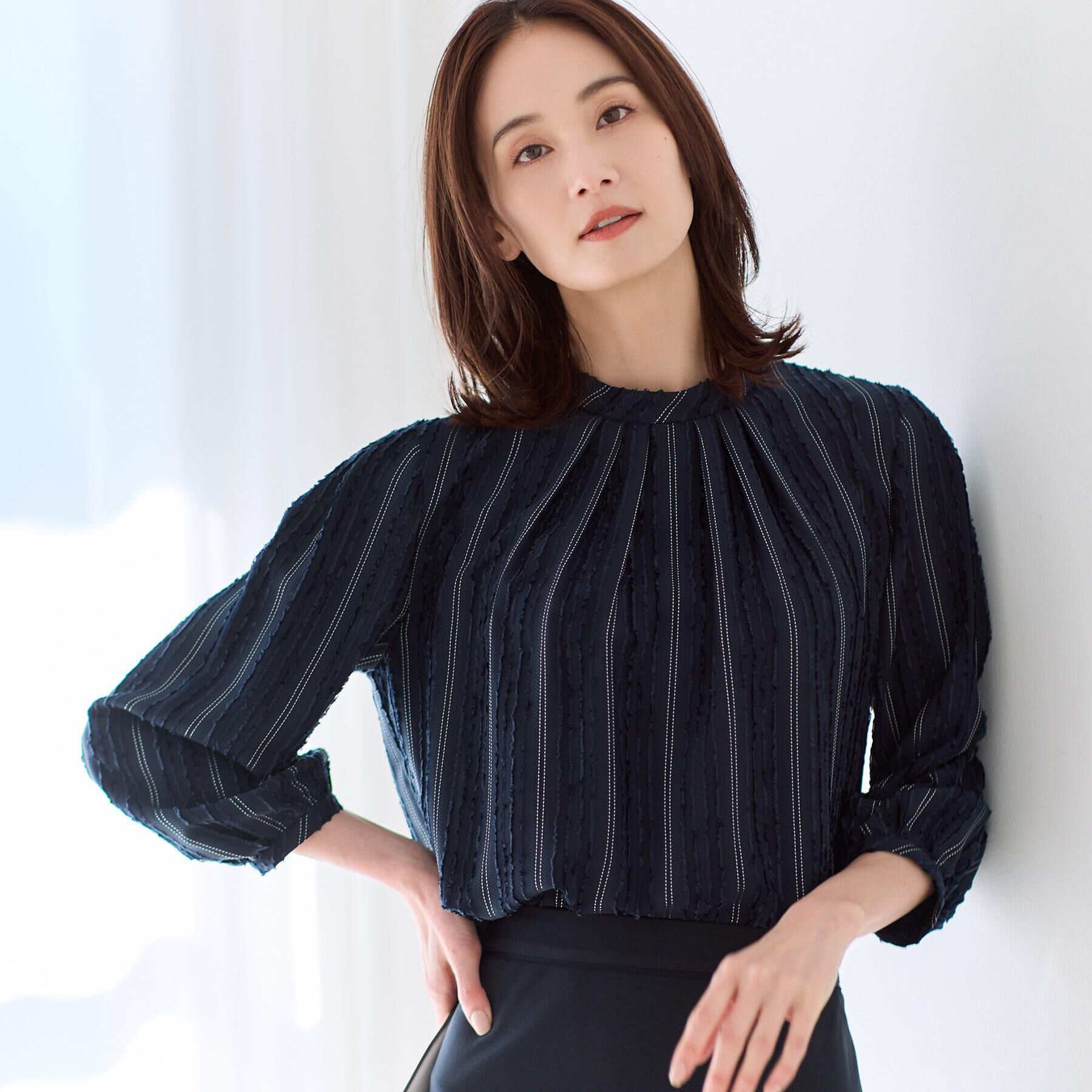 Reflect「【セットアップ可】ストライプ柄ジャカードブラウス」|シャツ・ブラウス|