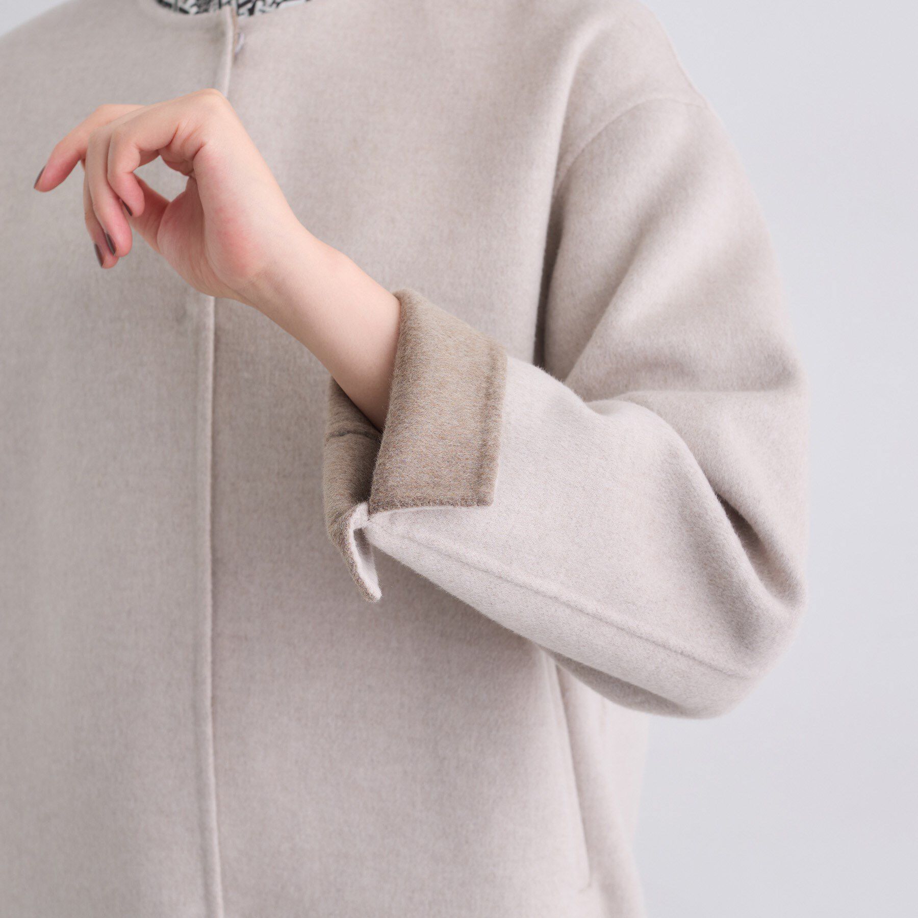 配色デザイン／ショート丈】ウールリバー ノーカラーコート（INDIVI