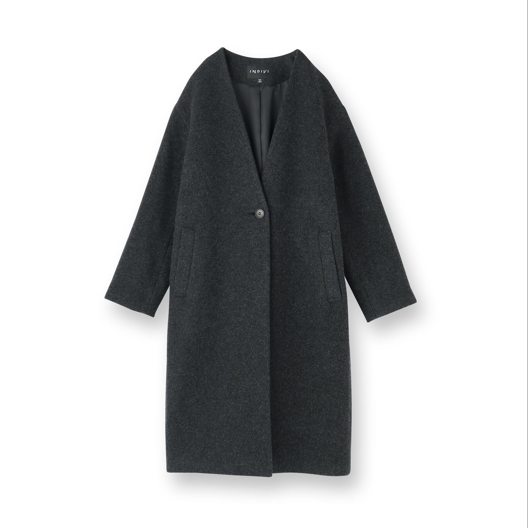 INDIVI「【軽量／ウール混】ライトフォルム ロングコート」|ノーカラーコート|
