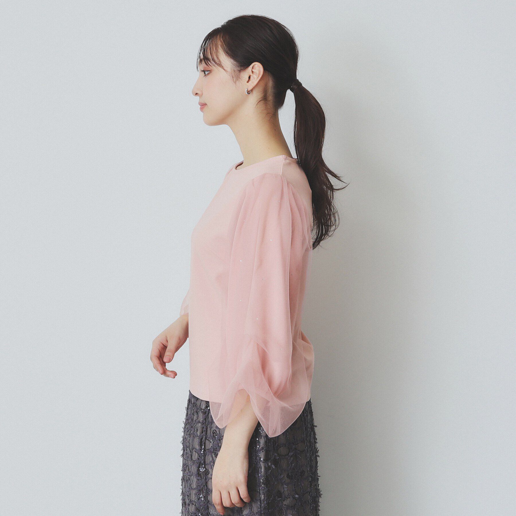 index「ビジュー付きチュールバルーンスリーブトップス【洗濯機洗い可】」|Tシャツ・カットソー|