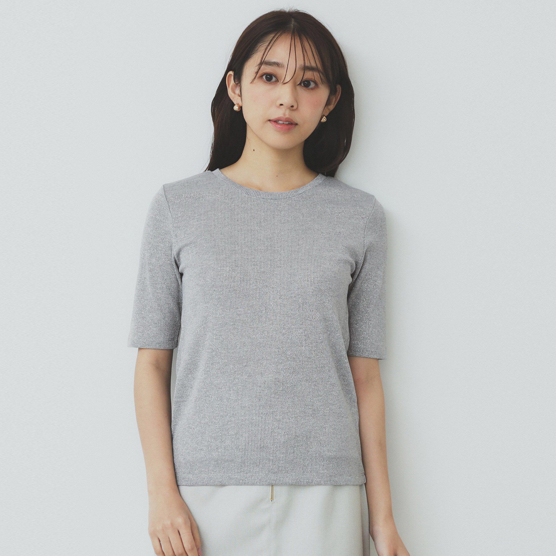 index「ラメリブクルーネックトップス【洗濯機洗い可】」|Tシャツ・カットソー|