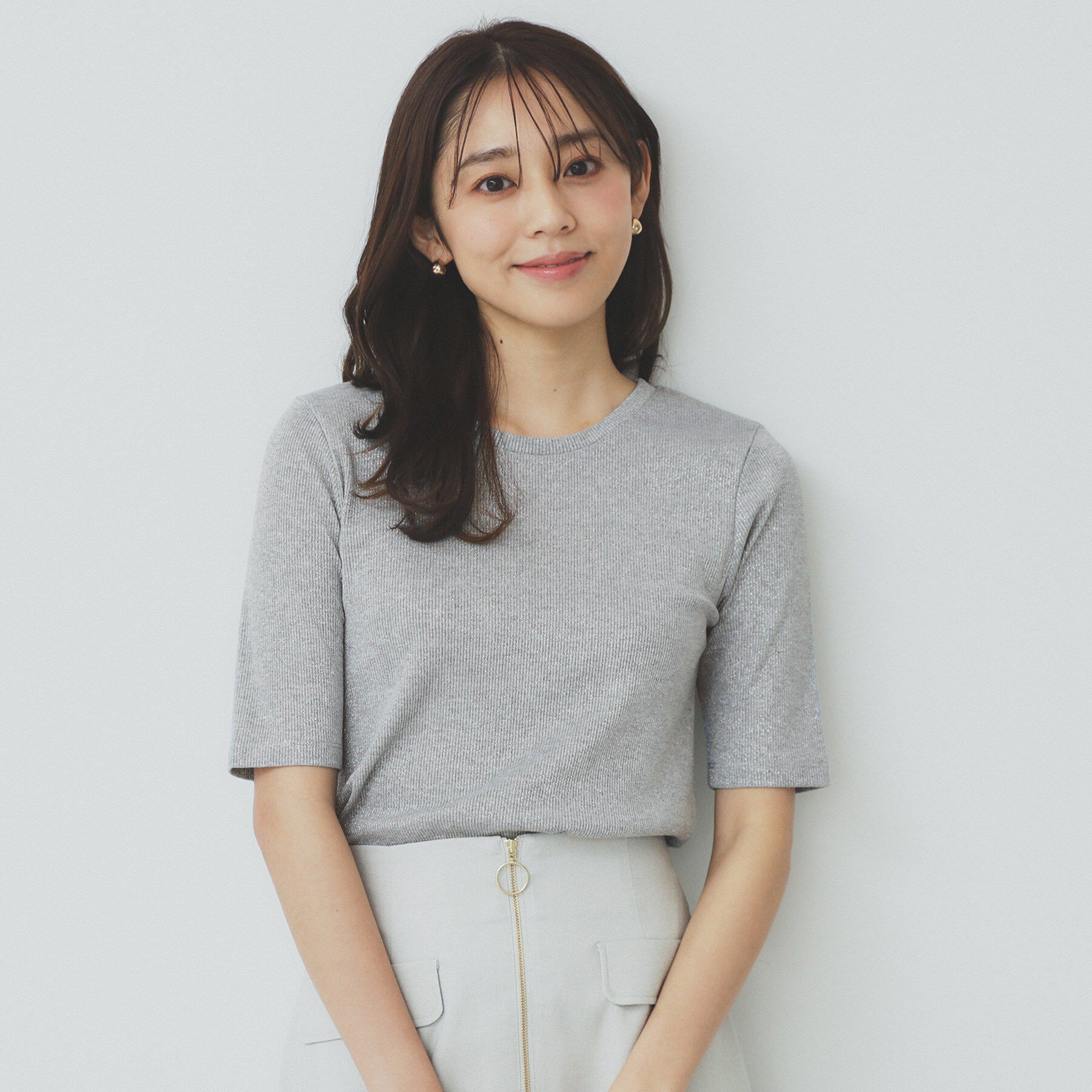 index「ラメリブクルーネックトップス【洗濯機洗い可】」|Tシャツ・カットソー|シルバー(606)