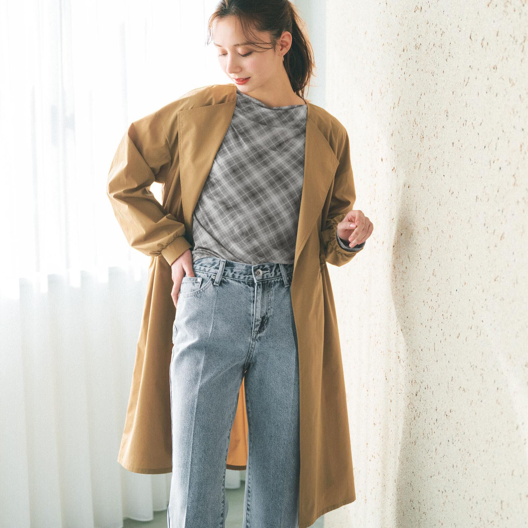 index「ヴィンテージクロスノーカラーロングコート【洗濯機OK/ストレッチ/イージーアイロン】」|ノーカラーコート|