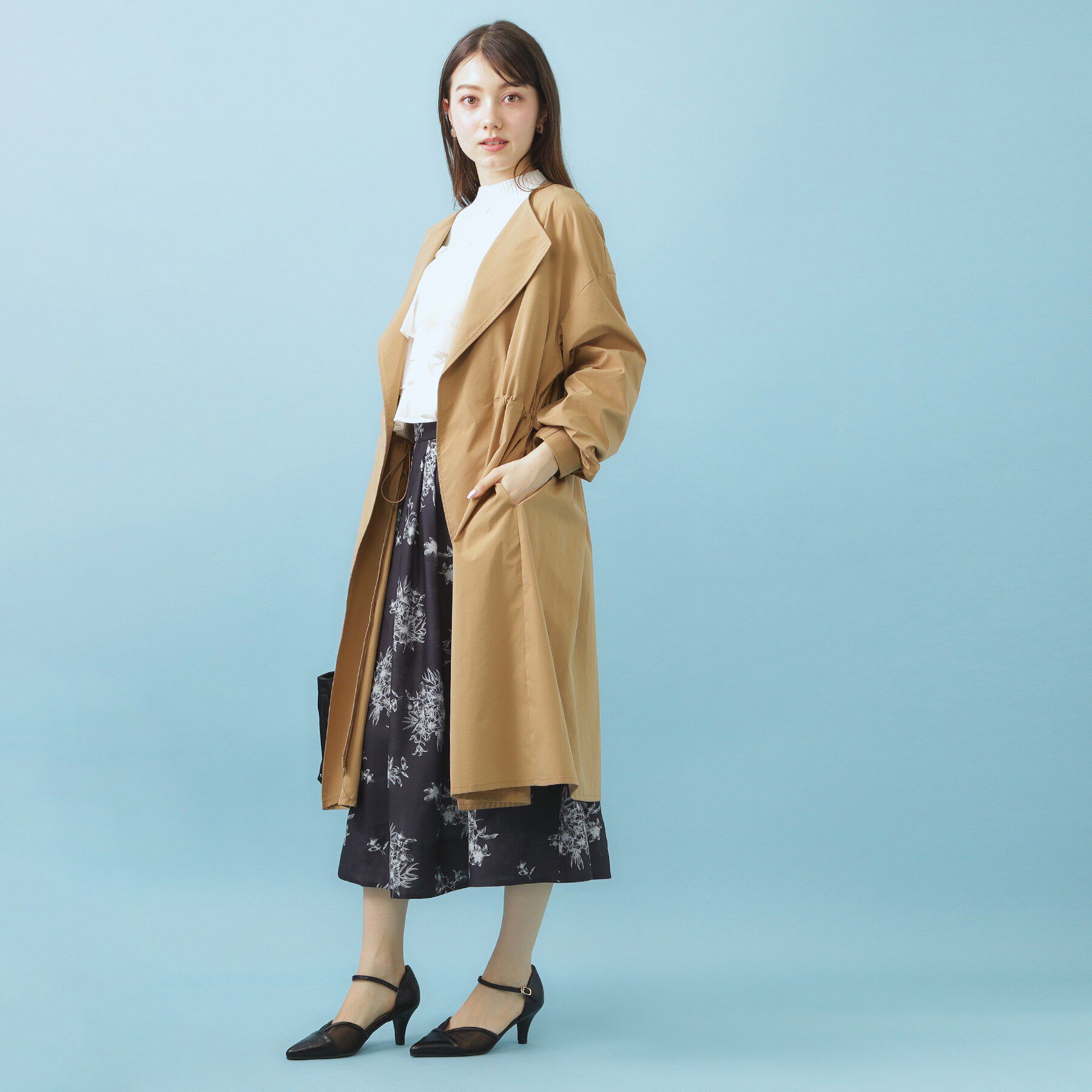 index「ヴィンテージクロスノーカラーロングコート【洗濯機OK/ストレッチ/イージーアイロン】」|ノーカラーコート|