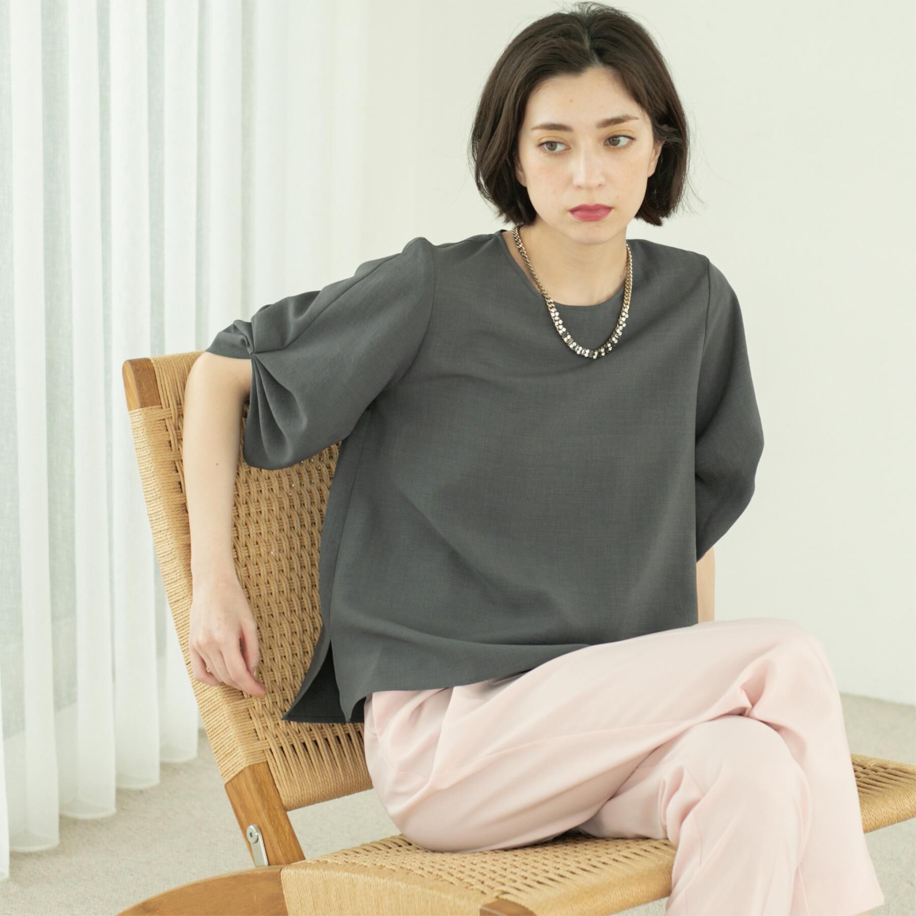 OPAQUE.CLIP「リネンライクタックスリーブブラウス【洗濯機洗い可/吸水速乾/接触冷感】」|シャツ・ブラウス|