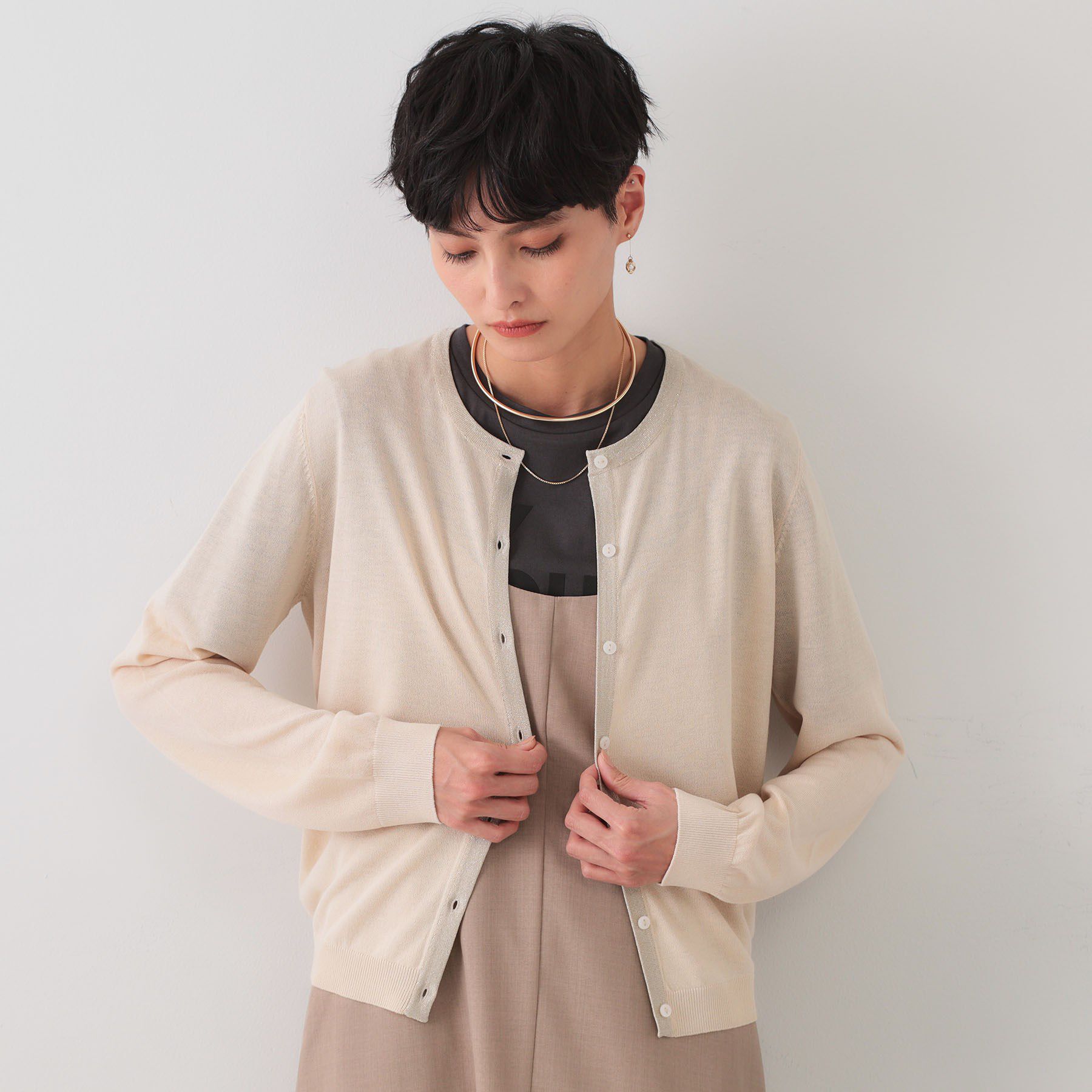 OPAQUE.CLIP「配色ラメニットカーディガン/アンサンブル対応【洗濯機洗い可/抗ピル】」|カーディガン|ライトベージュ(05