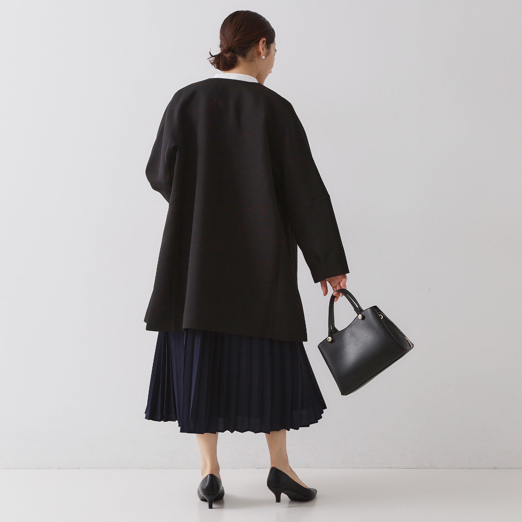 OPAQUE.CLIP「フォルムスリーブミドルコート【洗濯機OK】」|ノーカラーコート|