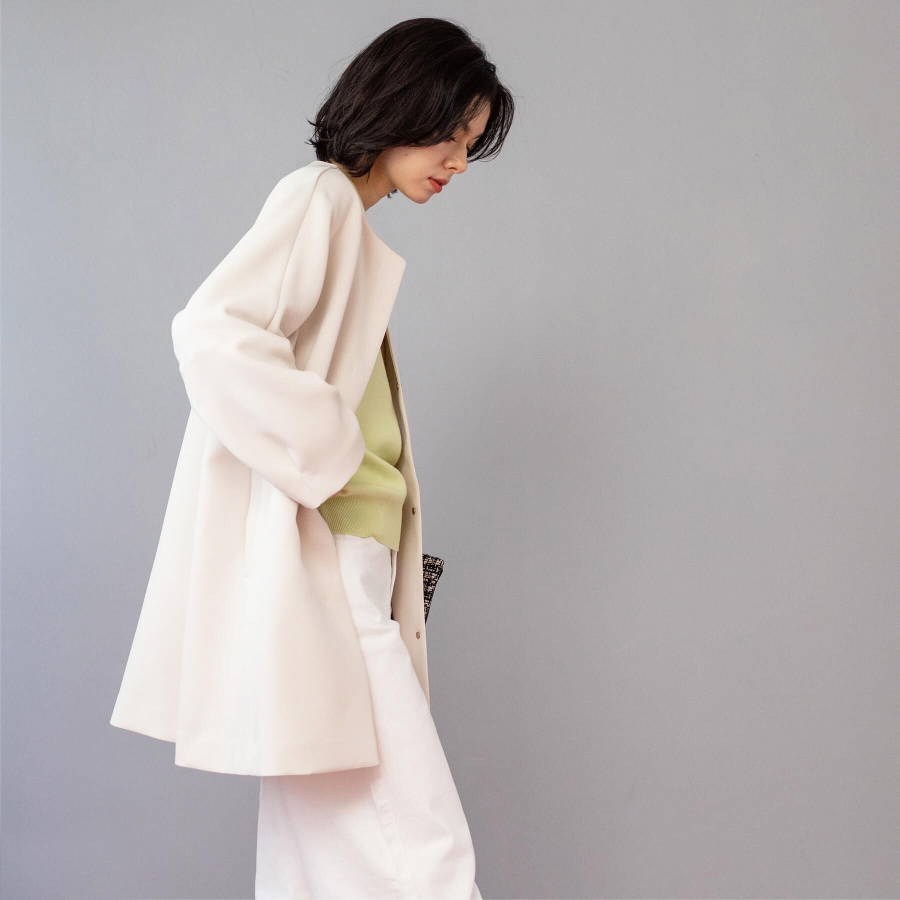 OPAQUE.CLIP「フォルムスリーブミドルコート【洗濯機OK】」|ノーカラーコート|