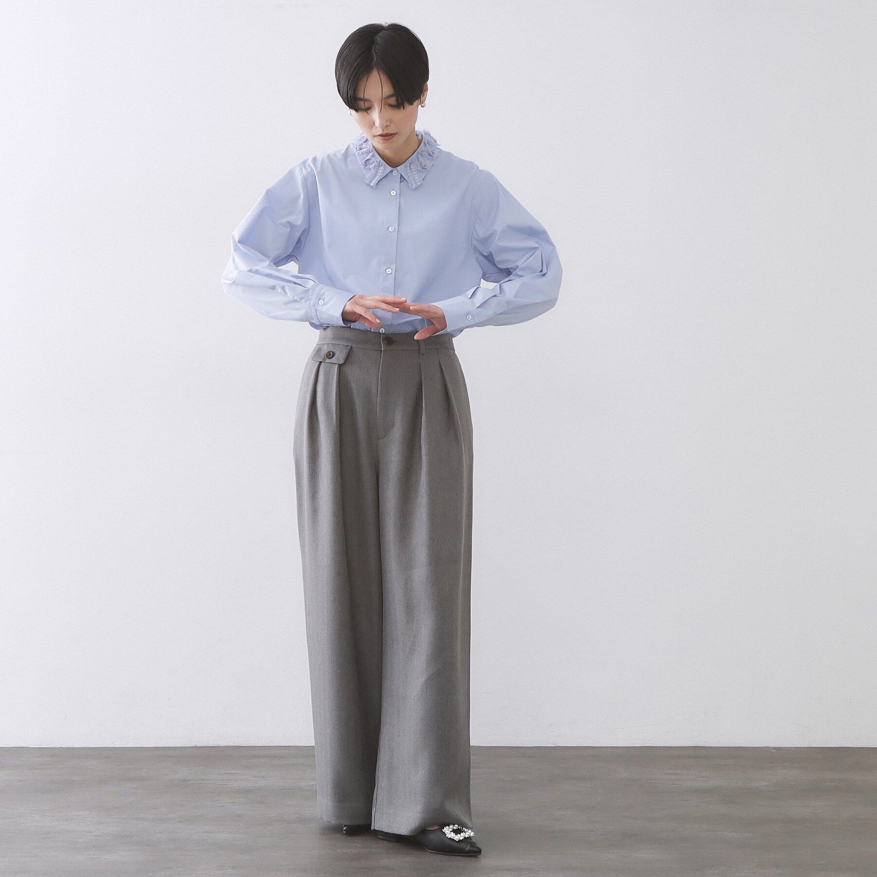 OPAQUE.CLIP「襟チュールシャツ【洗濯機OK】」|シャツ・ブラウス|