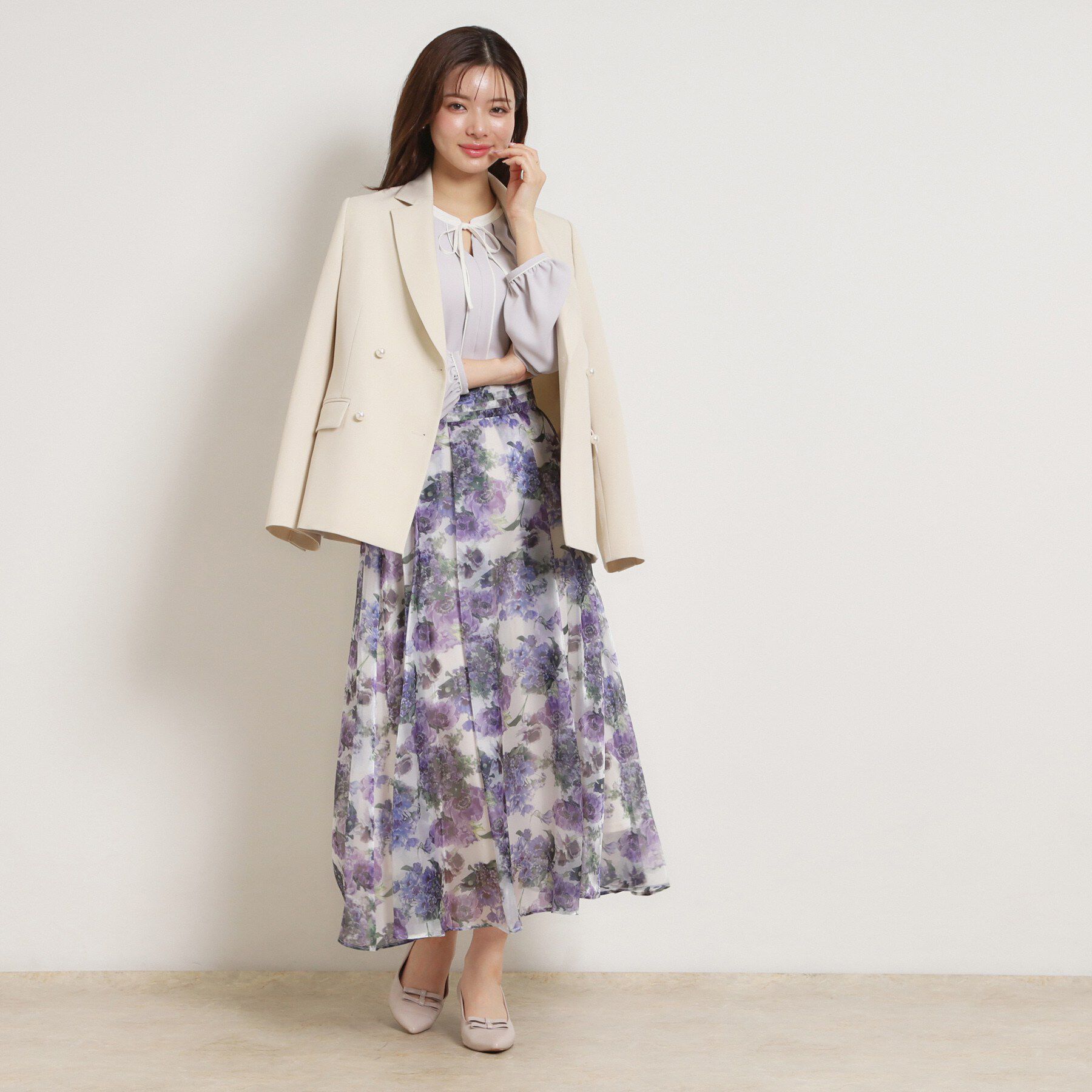 Couture broach「【洗える・通勤】Springオーガンフルールスカート」|スカート|