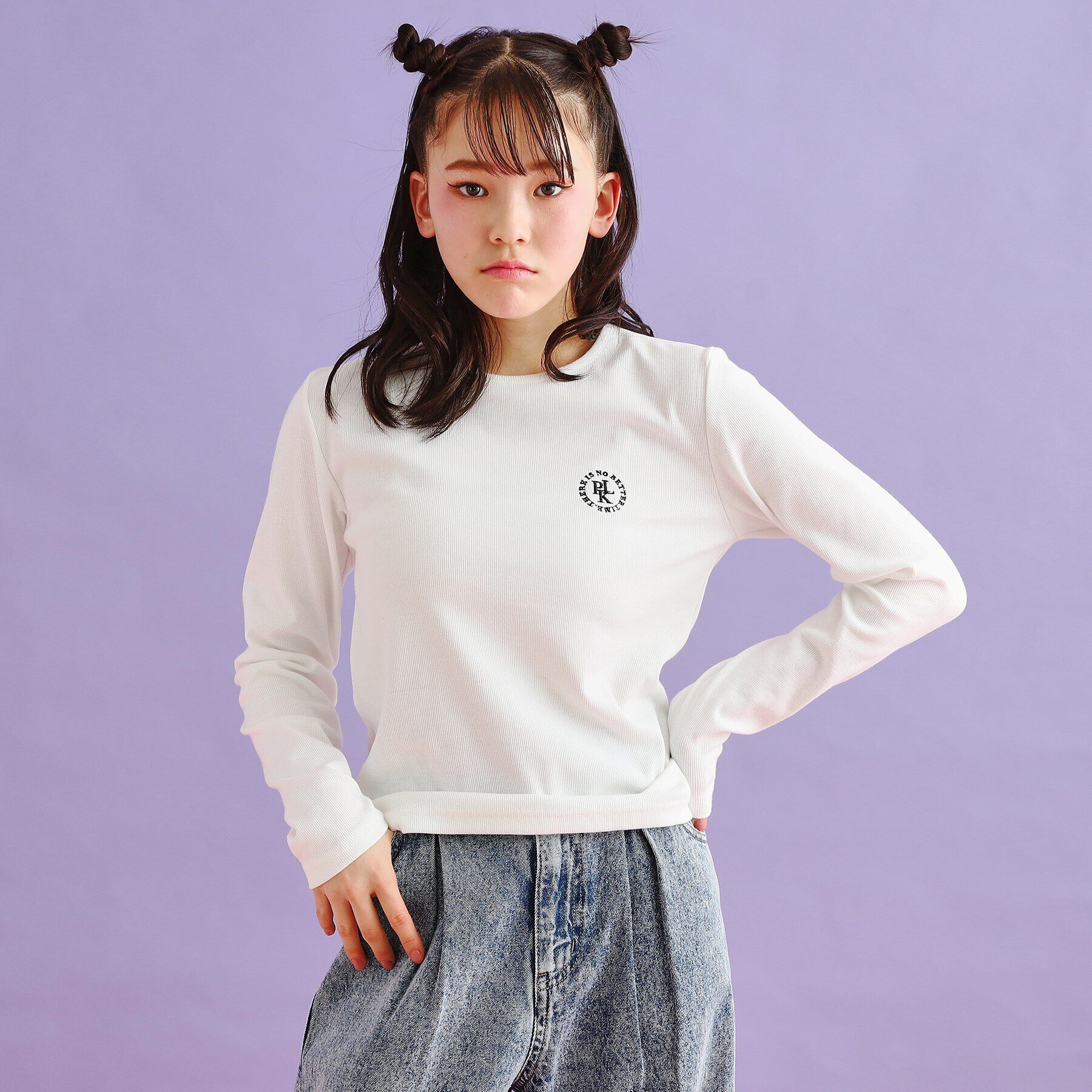 PINK-latte「シンプルテレコ長袖プルオーバー」|Tシャツ・カットソー|オフホワイト(003