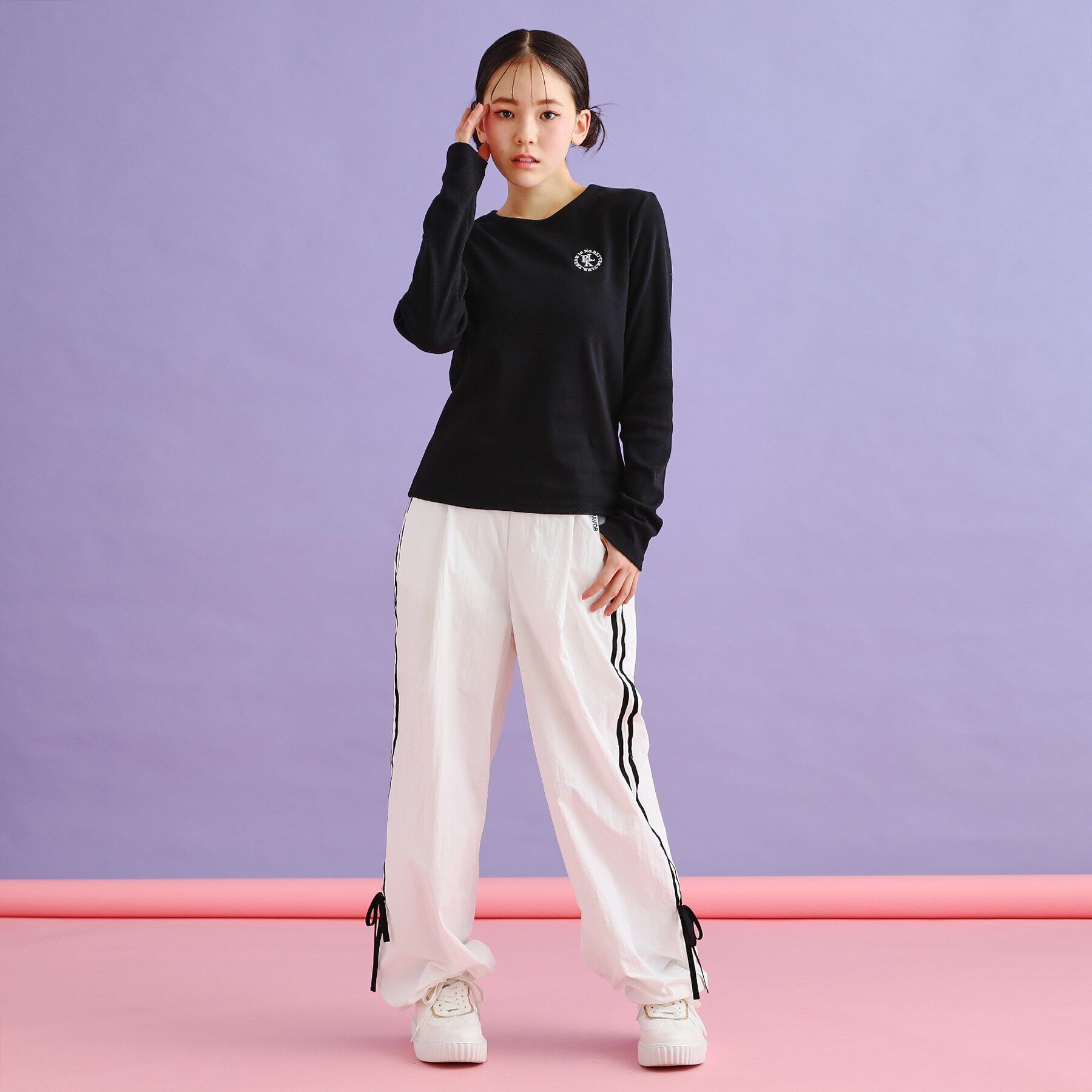 PINK-latte「シンプルテレコ長袖プルオーバー」|Tシャツ・カットソー|