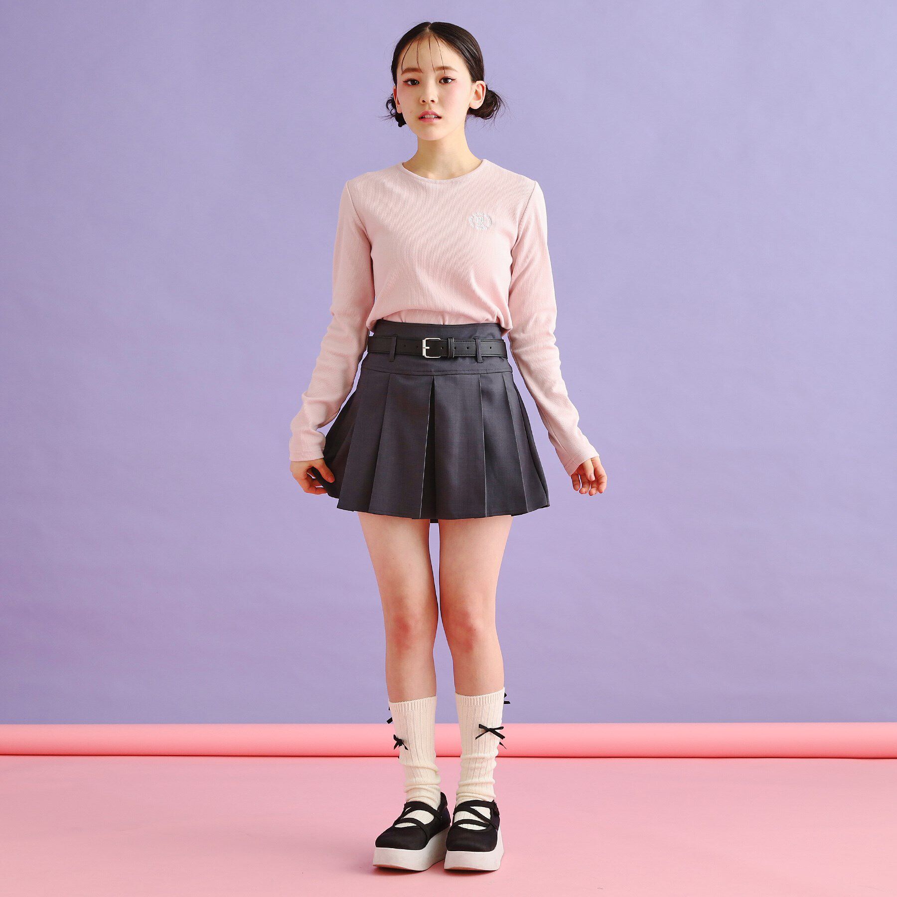 PINK-latte「シンプルテレコ長袖プルオーバー」|Tシャツ・カットソー|