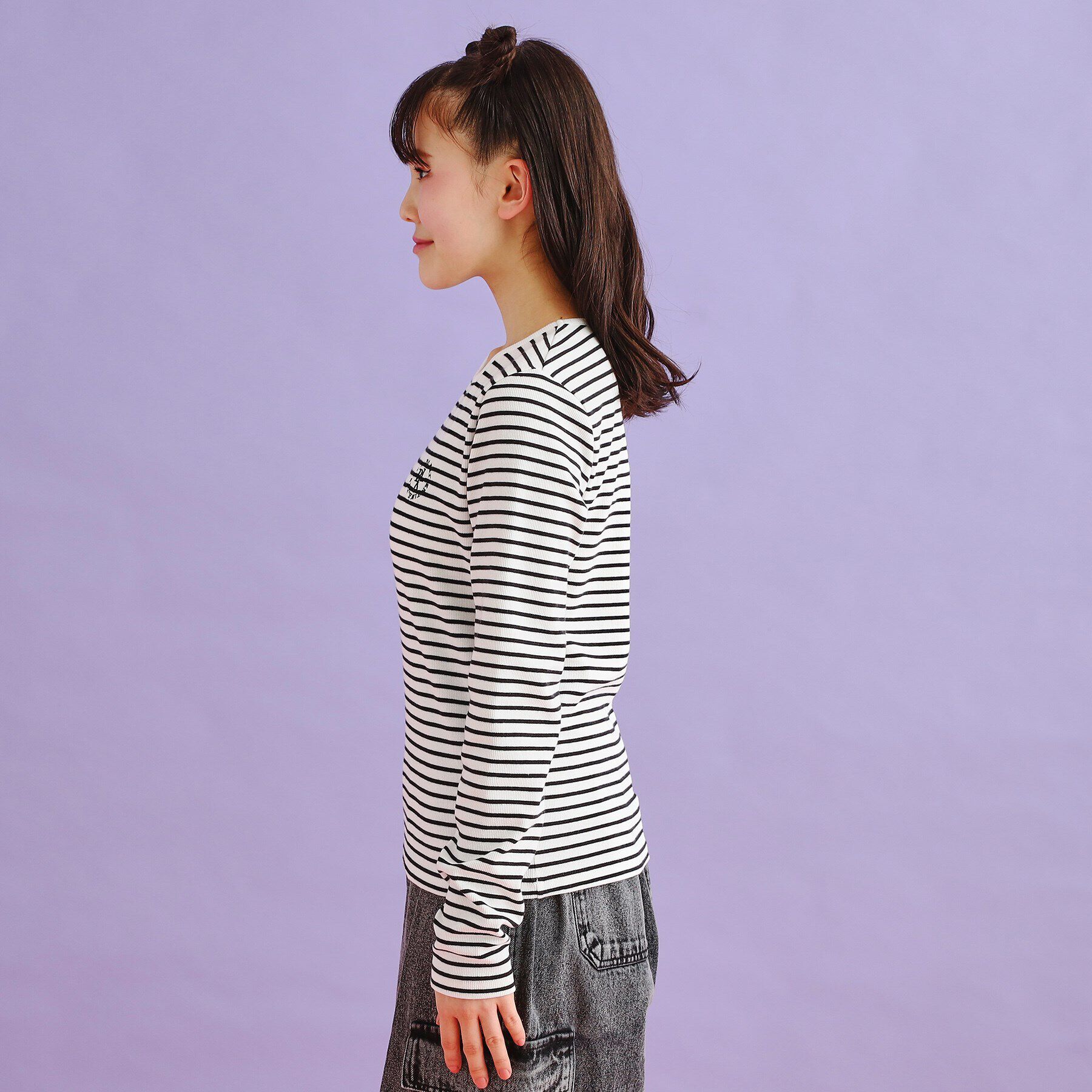 PINK-latte「シンプルテレコ長袖プルオーバー」|Tシャツ・カットソー|