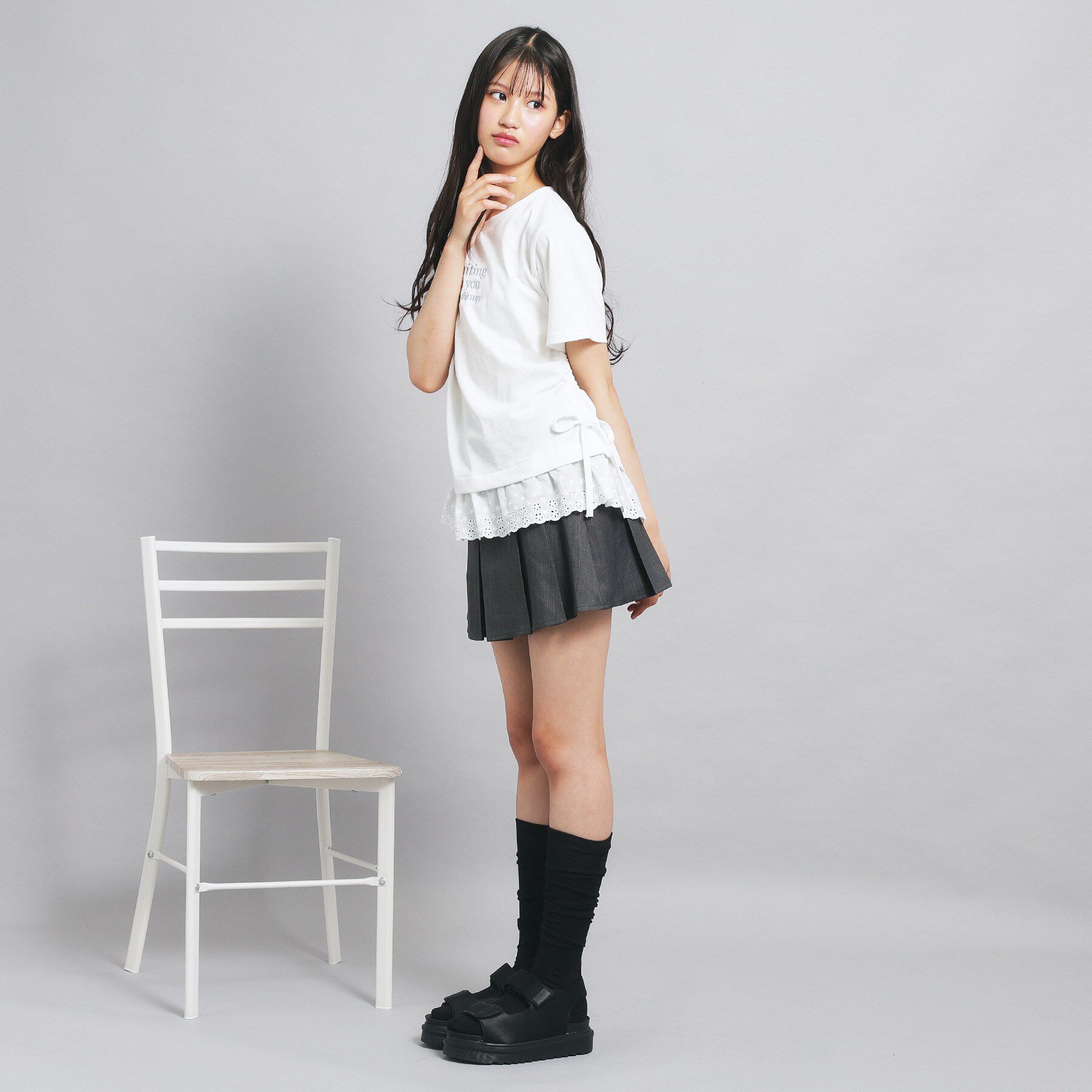 PINK-latte「裾レースドロストトップス」|Tシャツ・カットソー|