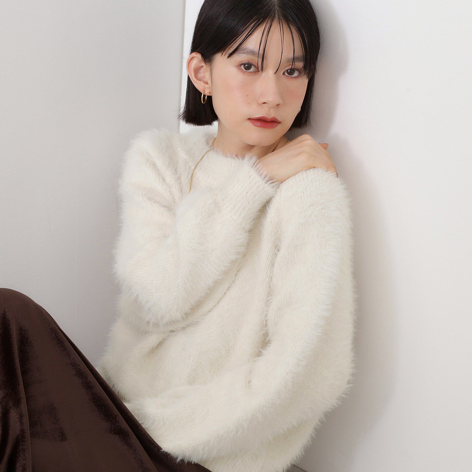 THE SHOP TK「着るたびときめく ふんわりフェザーシャギーニット」|ニット・セーター|アイボリー(004)